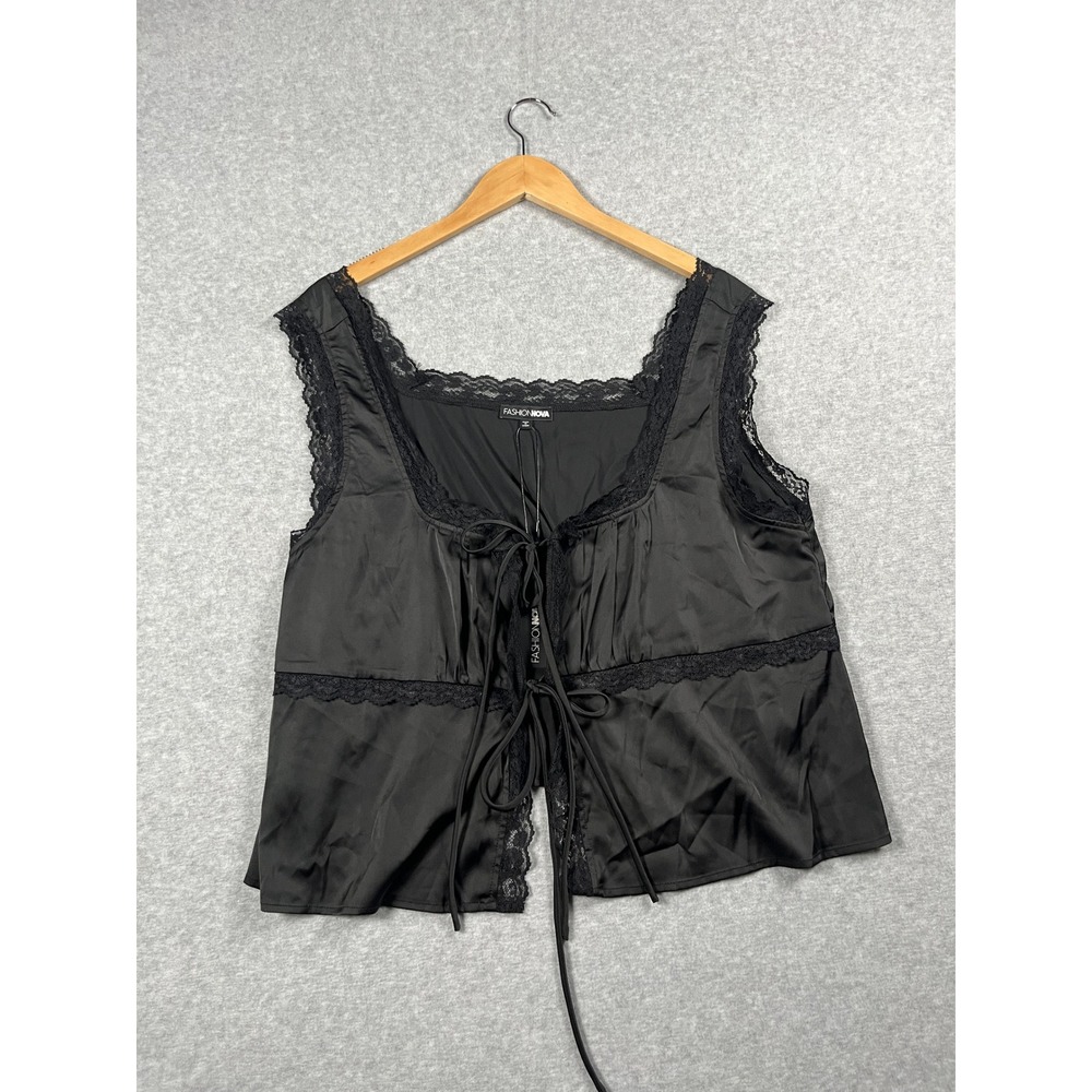 NWT Babydoll Tie Front Top Women 1X Black Lace Dark Fairy Goth Feminine Romantic